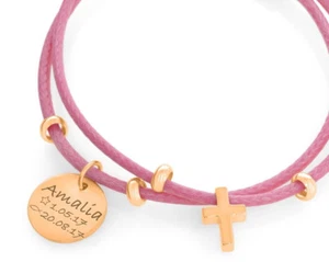 Kinderarmband mit Namen rosé vergoldet Armband mit Gravur Taufschmuck rosé Kreuz - Imagen 1 de 5