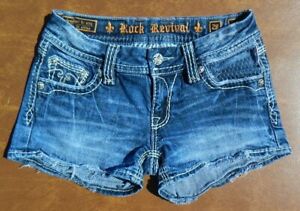 Rock Revival Distressed Low Rise Stretch Denim Bling Shorts Women's Size 28 