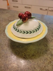 VILLEROY & BOCH French Garden Fruits Covered Porcelain Dish Cherries Finial - Picture 1 of 13