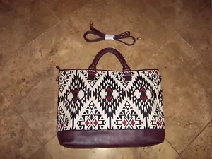 Large Aztec pattern textile & burgundy faux leather large tote shopper new - Picture 1 of 8