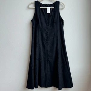 Neu mit Etikett Banana Republic schwarz Leinenmischung Knopfleiste edle Passform ausgestelltes Kleid Größe 8 - Bild 1 von 5