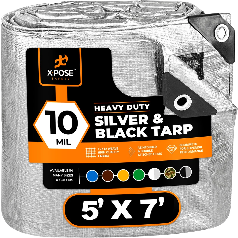 Heavy Duty Silver/Black Poly Tarp Water Proof Cover Tent RV Boat Tarpaulin - Image 1 of 1