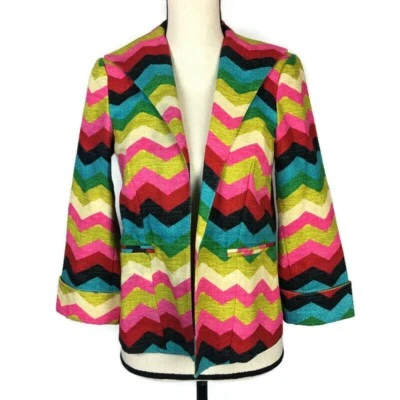 Abrigo Chaqueta Mujer 3 Sisters Colorido Estampado Chevron Frente Abierto XS 3/4 Slv Foto 1 de 4