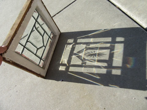 ~ ANTIQUE FULL BEVELED ETCHED STAINED GLASS WINDOW ~ 16.75 X 16 ~ SALVAGE Cover