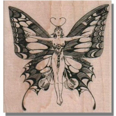 BUTTERFLY LADY Rubber Stamp, Fantasy, Butterfly, Magic Fairy Flying Angel Wings - Image 1 of 4