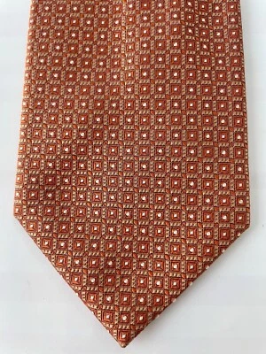 ~CORBATA BRIONI PARA HOMBRE~ Naranja con Cuadrados Auténtica Hecha a Mano en Italia Tejida 100% Seda Foto 1 de 4