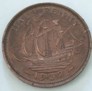 1937 British Half Penny, Eliminated in 1969 - Picture 1 of 2