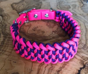 Dog Collar ~ Small/Medium Adjustable 14" to 16.5" Hot Pink and Purple Paracord  - Picture 1 of 8