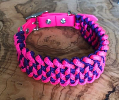 Collar para Perros Pequeño/Mediano Ajustable 14" a 16.5" Rosa Caliente y Púrpura Paracord Nuevo Foto 1 de 4