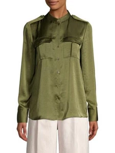 Elie Tahari Damen XS Emmett Band Kragen Taschen Bluse Top Toskanisch Oliv - Bild 1 von 4