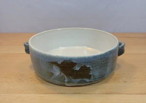 Art Pottery Shallow Casserole Dish handles Blue Green Drip Glaze Signed - Picture 1 of 7