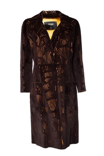 FENDI Cappotto In Visone Taglio Laser E Pelle Femmina Marrone 38