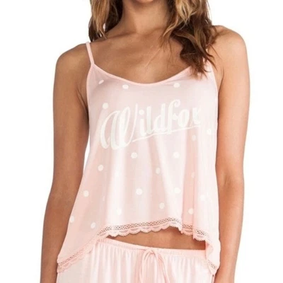 Camiseta sin mangas Wildfox Intimates rosa lunares encaje correa espagueti talla L Foto 1 de 4