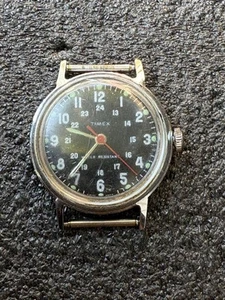 VINTAGE Rare TIMEX Military Black Dial Watch from 1974 watch 24 hours dial - Bild 1 von 6