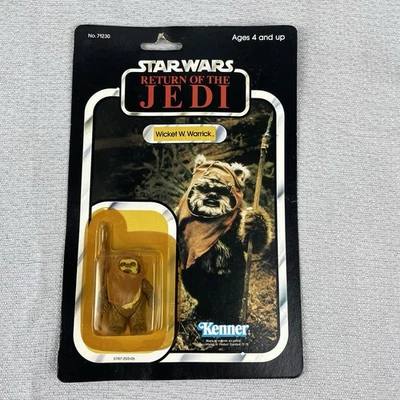 Figura de acción de colección Star Wars ROTJ Wicket Warrick 77A reverso de tarjeta sin usar, en caja Kenner 1983 Foto 1 de 4
