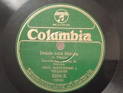 CUBAN 78 rpm. CRUZ, BIENVENIDO Y VILLALÓN. Rumba & Capricho SON. Maldita timidez - Image 1 of 4