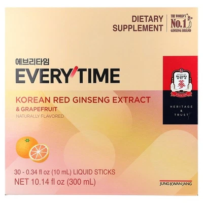 Extracto de ginseng rojo coreano, de todos los tiempos, pomelo, 30 barras líquidas, 0,34 fl oz Foto 1 de 3
