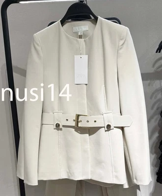 ZARA NEW WOMAN BELTED TAILORED BLAZER JACKET IVORY XS-XL 8585/593/741 - Image 1 of 2