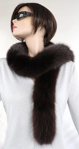 Fur Scarf 2in1 Blue Fox Boa Loop 140cm Fur Stole Coat Trim Dark Chocolate - Picture 1 of 6