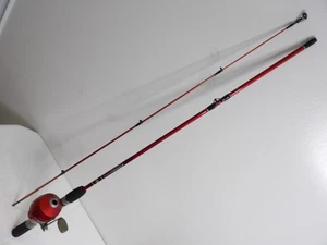 ZEBCO SLINGSHOT ROD REEL FISHING SPINCAST COMBO RED PUSH BUTTON EUC - Picture 1 of 8