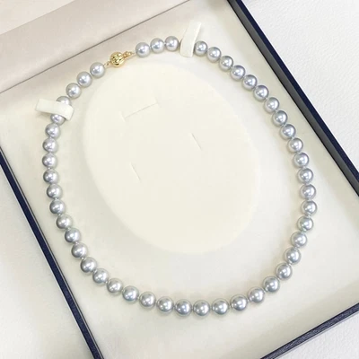 Collana di perle giapponesi Akoya in argento tondo 8-8,5 mm chiusura in oro g... - Immagine 1 di 4