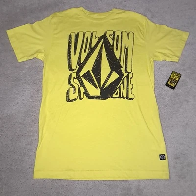Y2K Volcom Stone Skateboard T-shirt Mens XL Slim Yellow Logo Spellout - Image 1 of 4