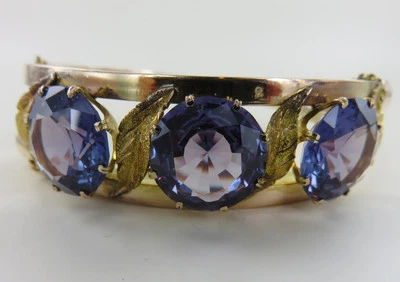 Brazalete con bisagras de oro amarillo de 14k zafiro sintético cambio de color 28,2 g Foto 1 de 4