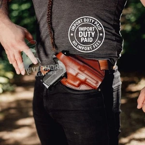 Cross Draw Leather Gun Holster - OWB Leather Holster with Steel Thumb Break. - Picture 1 of 5