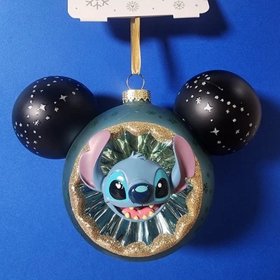 Disney Parks WDW 3-D Stitch Mickey Mouse Icon Blown Glass Ornament NWT - Image 1 of 3