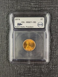 1974-P 67+ RD Lincoln Memorial Cent ICG New Austin Hutto Signed White Label - Picture 1 of 4