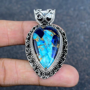 Copper Lapis Turquoise Gemstone Handmade 925 Sterling Silver Jewelry Pendant - Picture 1 of 5