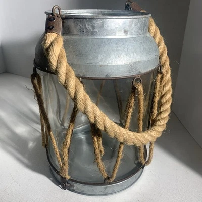 Висячий фермерский домик деревенский фонарь светодиодный подсвечник металлический стеклянный веревочный декор - Изображение 1 из 4