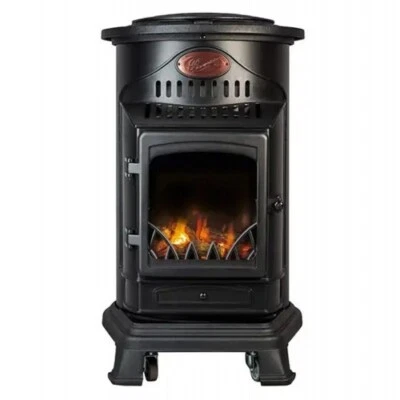 Stufa a Gas 3.4 Kw Effetto Camino Fiamma Vera Nero Matt con Controllo Calore - Immagine 1 di 4