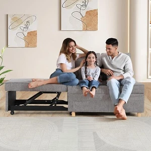 Linen Fabric Loveseat Sofa Single Recliner w/5 Adjustable Backrests & 2 Pillow - Picture 1 of 13