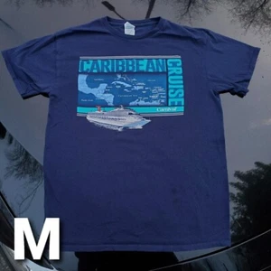 Vintage Carnival Cruise Line Caribbean Sea Islands T Shirt Blue Size Medium M - Picture 1 of 7