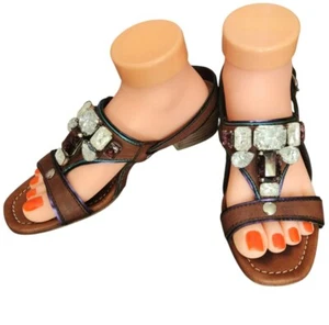Miu Miu Womens Jeweled Sandals Shoes Brow Size 36 5.5 - Picture 1 of 8