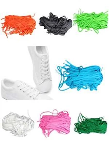 SHOE LACES Coloured Boot Short Long Kids Adult Trainer Pair Flat Ties 7mm Wide - Picture 1 of 9