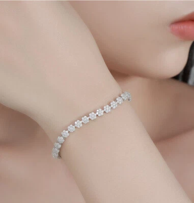 1,5 mm 925 Sterlingsilber Moissanit Damen Pflaumenblüten Armband 14-21 cm GRA - Bild 1 von 4