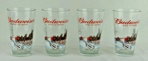 Vtg Budweiser Clydesdale Horse Beer Pint Glass Anheuser Bush 2000 Wagon Set of 4 - Picture 1 of 12