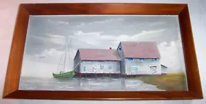 Old Weathered Boathouse and Fishing Boat , signed seascape marine painting - Picture 1 of 15