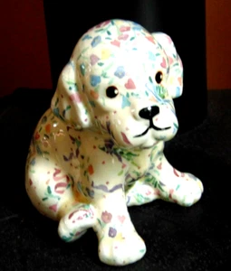 VINTAGE DECOUPAGE FLORAL “PORCELAIN PATCHWORKS” PUPPY BY JOAN BAKER DESIGNS-RARE - Picture 1 of 11