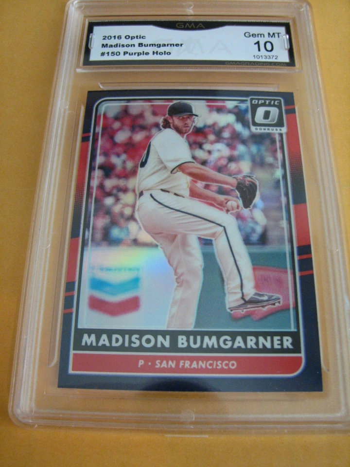 MADISON BUMGARNER GIANTS 2016 OPTIC PURPLE HOLO # 150 GRADED  10  L@@@K - Image 1 of 1