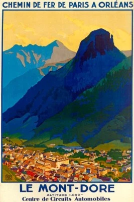 PÓSTER FRANCÉS LE MONT DORE CENTRE DE CIRCUITS AUTOMÓVILES VIAJES VINTAGE REPRO Foto 1 de 3