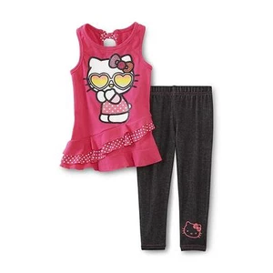 Hello Kitty Girl Heart Valentine Ruffle Peplum Tank Top Leggings Outfit Set 2T - Picture 1 of 3