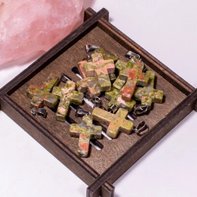 50件装天然Unakite石十字架宝石吊坠DIY珠宝制作 — 第 1/4 张图片