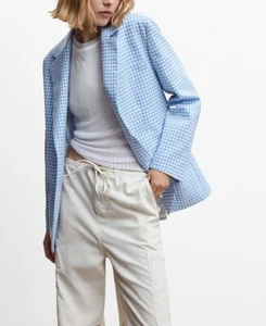 Mango Oversized Gingham Blazer - Checked Blue - Size S - Picture 1 of 3