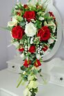 WEDDING FLOWERS BRIDES  veryLARGE TEARDROP BOUQUET IN  RED  AND IVORY 