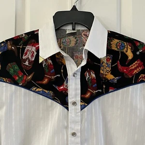 Camicia Angelica Western Adulto Medio Bianco a Righe Perla Bottone L/S Uomo USA - Foto 1 di 12