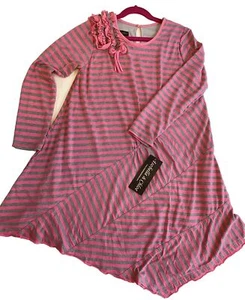 Isobella and Chloe Girls Grey & Pink Striped Dress Asymmetrical Sz 10 New W/Tags - Picture 1 of 8