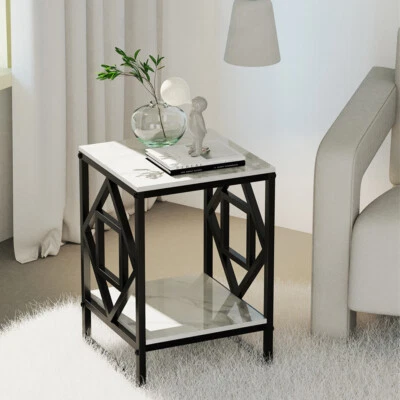 Real Marble Coffee Table Living Room End Side Table Bedside Furniture Black Legs